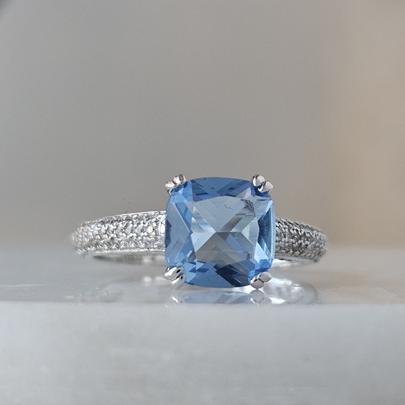 Blue Topaz Ring, 925 Sterling Silver Charmed Aroma Birthstone Collection - Picture 3 of 12